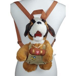 St. Bernard Backpack Puppy Dog Plush Brown Furry Novelty Realistic Fun 14"